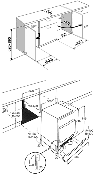 Схема встраивания Smeg U3F082P